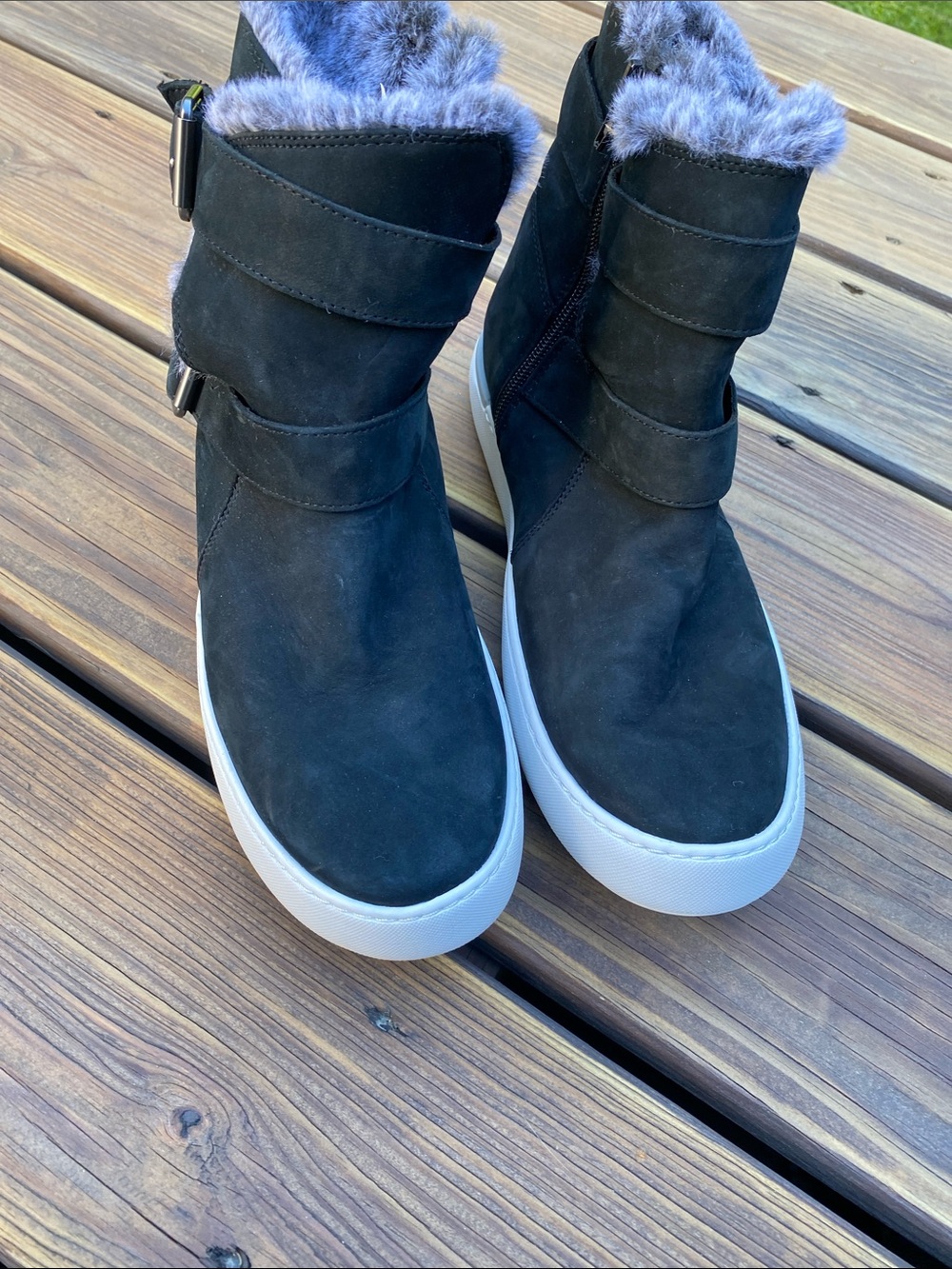 Rockport Black Suede Faux-Fur Buckle Ankle Boots - Picture 3 of 6
